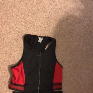 Red and black shirt and pants